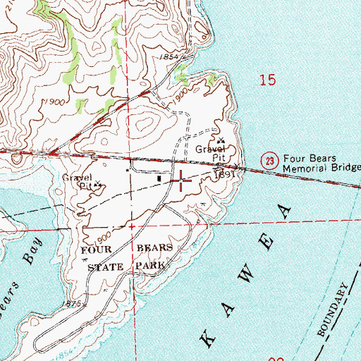 Topographic Map of Four Bears Casino and Lodge, ND