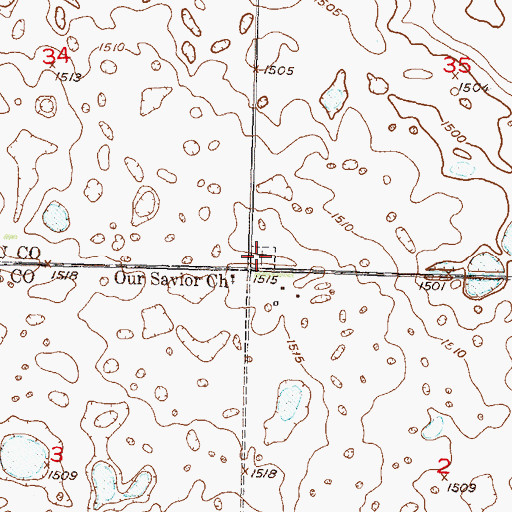 Topographic Map of Our Saviors Cemetery, ND