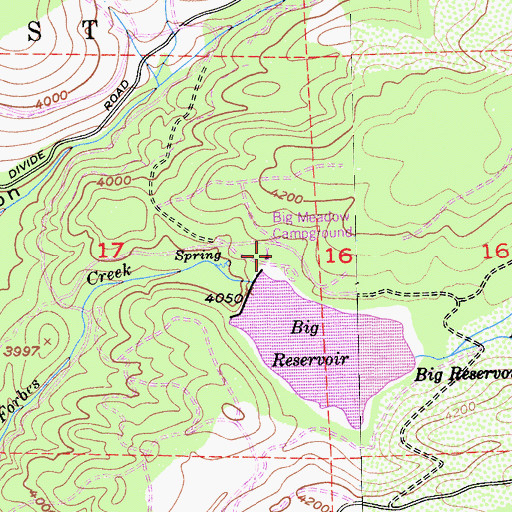 Topographic Map of Big Meadow Campground, CA