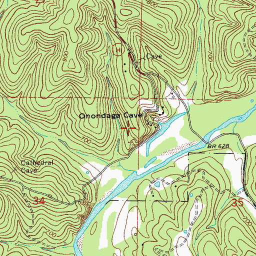 Topographic Map of Onondaga Cave State Park, MO
