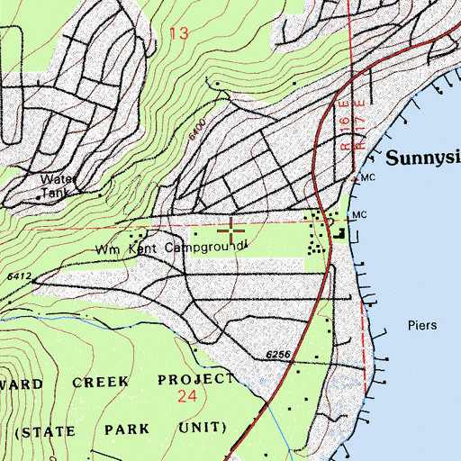 Topographic Map of William Kent Guard Station and Camp, CA