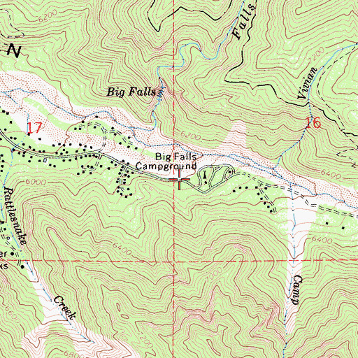 Topographic Map of Big Falls Trailhead, CA