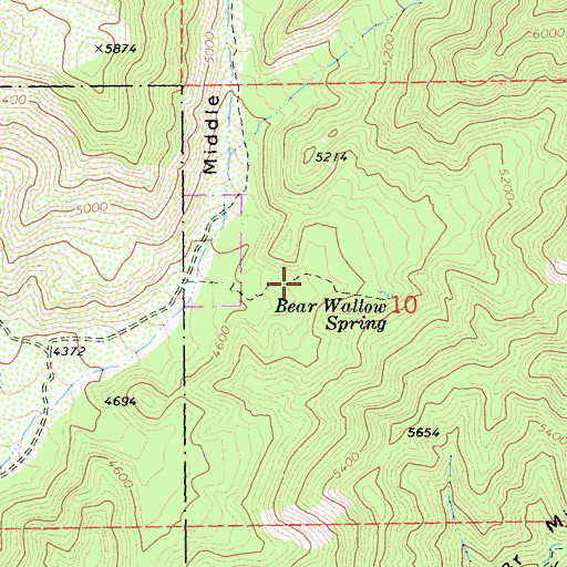 Topographic Map of Bear Wallows Campground, CA