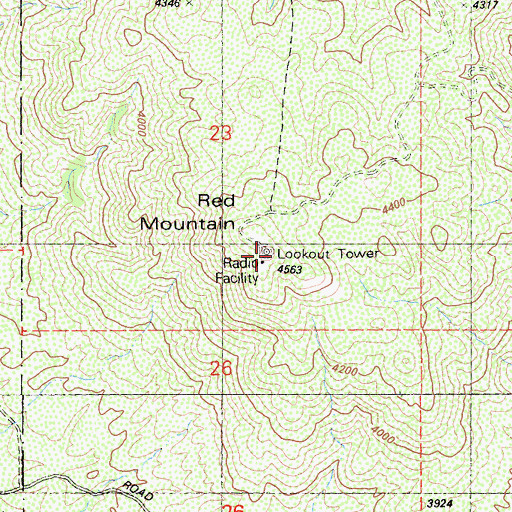 Topographic Map of Red Mountain Lookout, CA