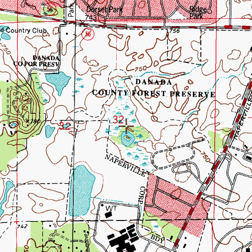 Topographic Map of Danada Swamp, IL