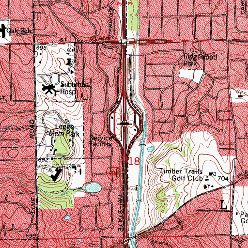 Topographic Map of Hinsdale Tollway Oasis, IL
