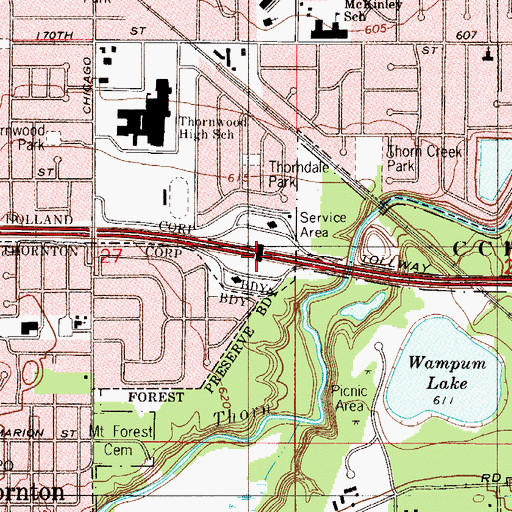 Topographic Map of Chicago Southland Lincoln Tollway Oasis, IL