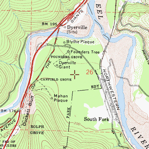 Topographic Map of Dyerville Flats, CA