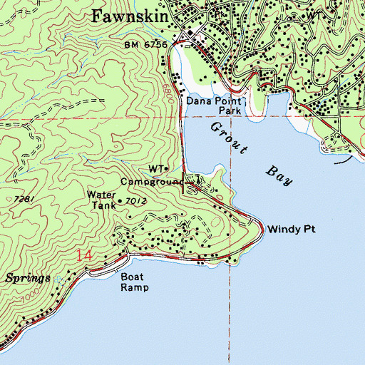 Topographic Map of Grout Bay Campground, CA