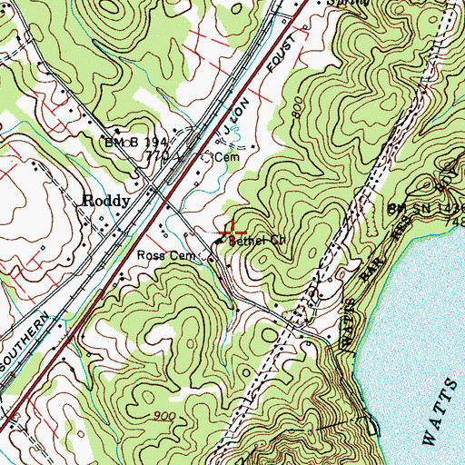 Topographic Map of Roddy High School (historical), TN