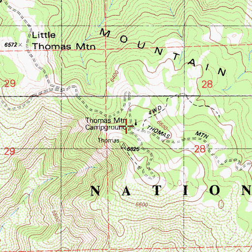 Topographic Map of Thomas Mountain Campground, CA