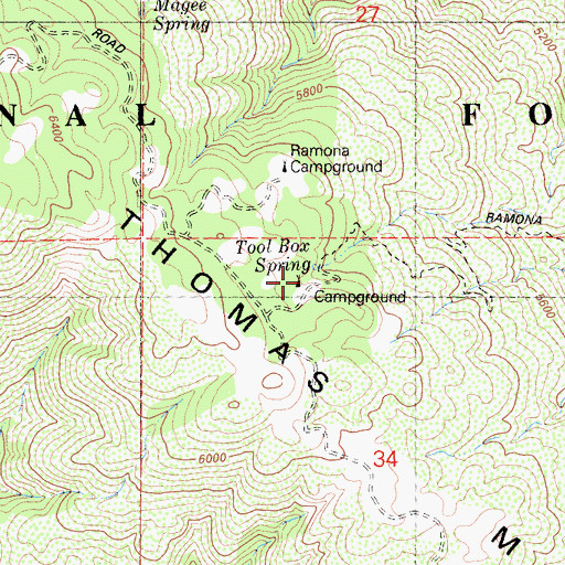 Topographic Map of Tool Box Spring Campground, CA