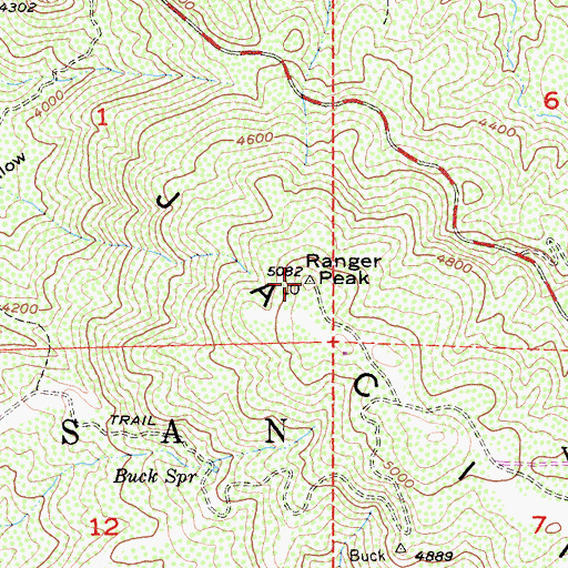 Topographic Map of Ranger Peak Lookout, CA