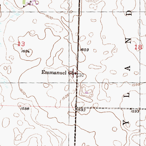 Topographic Map of Immanuel Lutheran Cemetery, ND