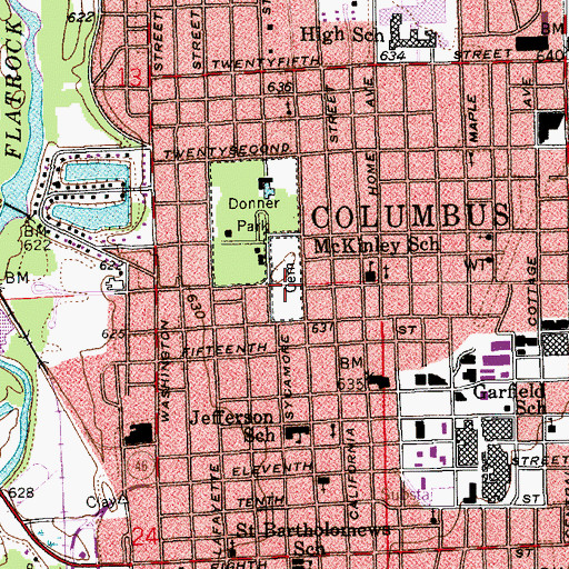 Topographic Map of Columbus City Cemetery, IN