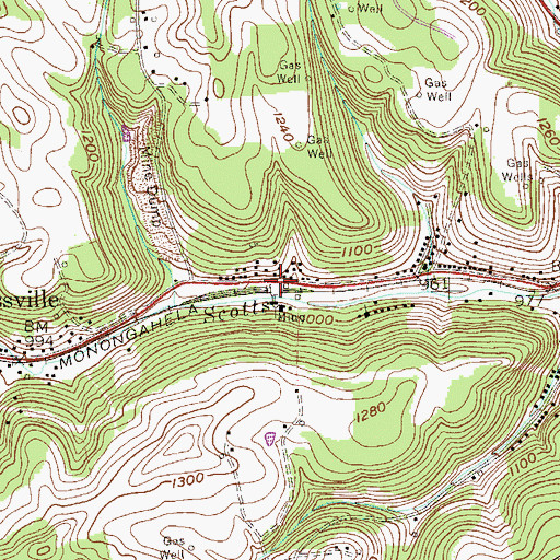 Topographic Map of Scotts Run, WV