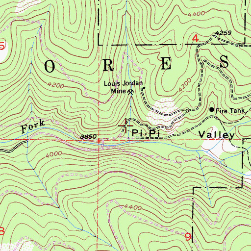Topographic Map of Pi-Pi Campground, CA