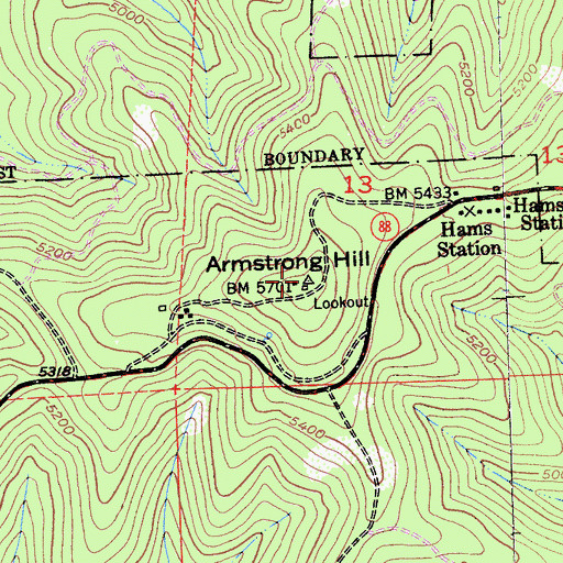 Topographic Map of Armstrong Hill Lookout, CA