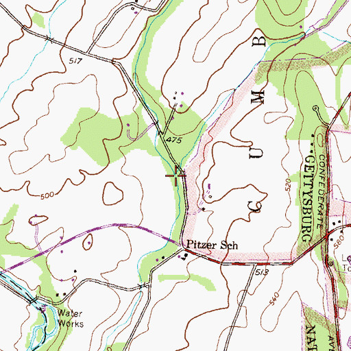 Topographic Map of Pitzers Run, PA