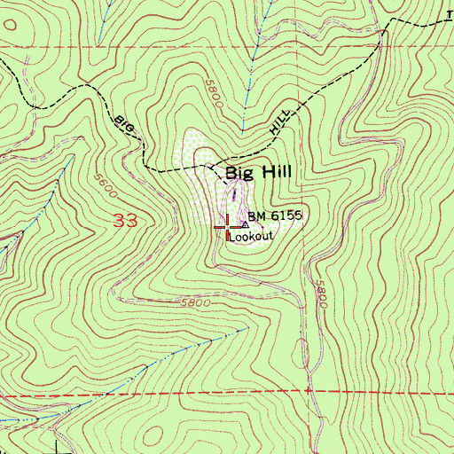 Topographic Map of Big Hill Lookout Tower, CA