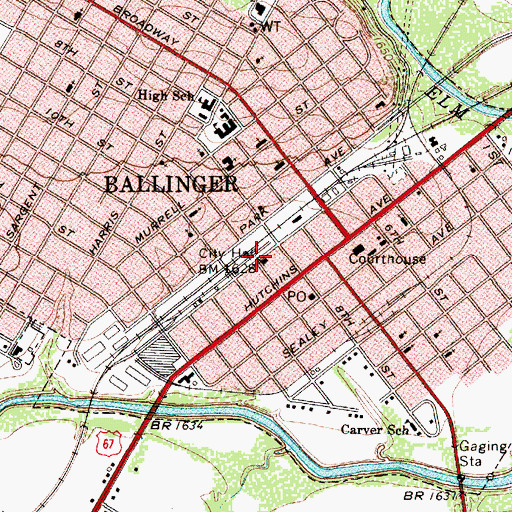 Topographic Map of Ballinger Police Department, TX