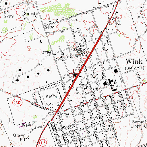 Topographic Map of Wink Police Department, TX