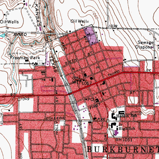 Topographic Map of Burkburnett Police Department, TX