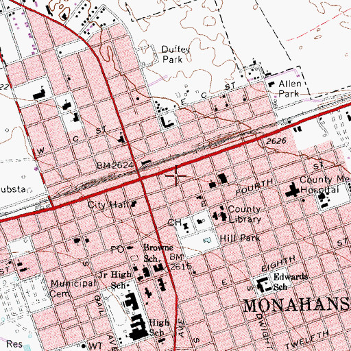 Topographic Map of Monahans Police Department, TX