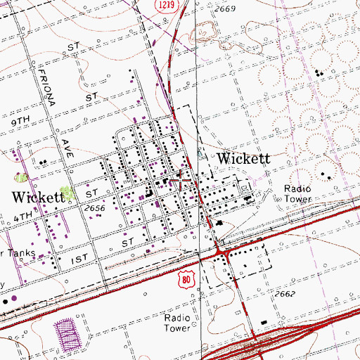 Topographic Map of Wickett City Marshal's Office, TX