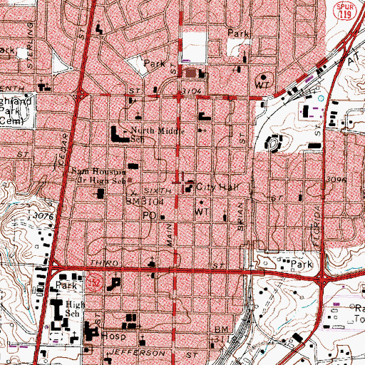 Topographic Map of Borger Police Department, TX