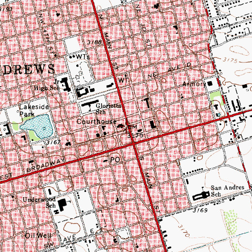 Topographic Map of Andrews Police Department, TX