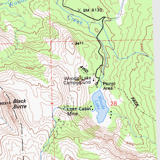 Topographic Map of Woods Lake Campground, CA