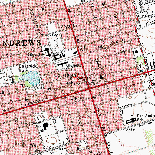 Topographic Map of Andrews County Sheriff's Office, TX