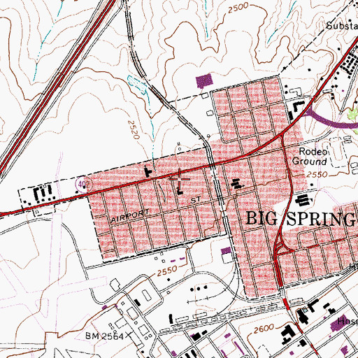 Topographic Map of Big Spring Police Department, TX