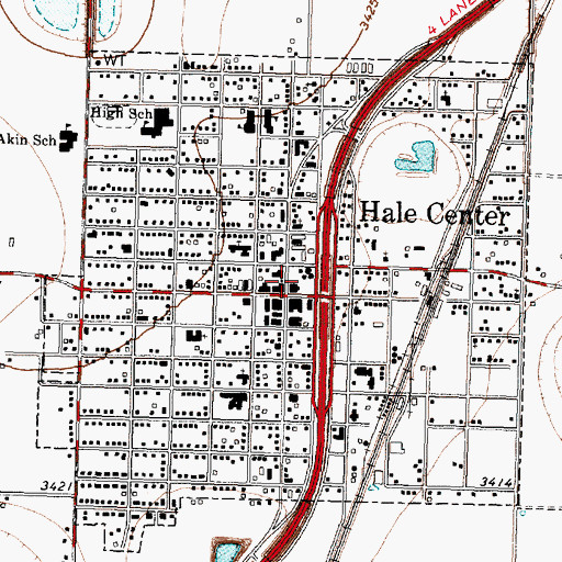 Topographic Map of Hale Center Police Department, TX