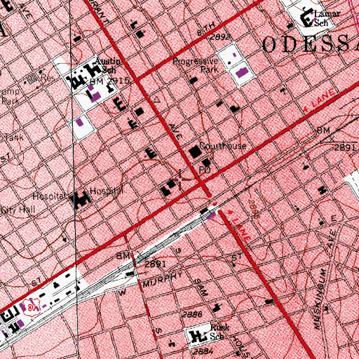 Topographic Map of Odessa Police Department, TX