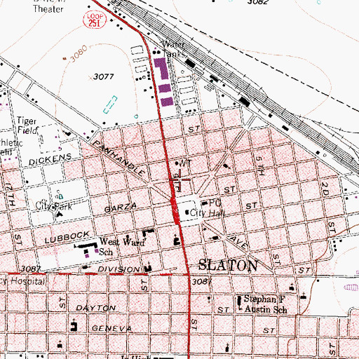 Topographic Map of Slaton Police Department, TX