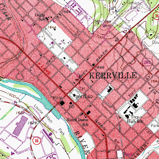 Topographic Map of Kerrville Police Department, TX
