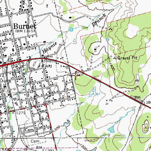 Topographic Map of Burnet County Sheriff's Office, TX