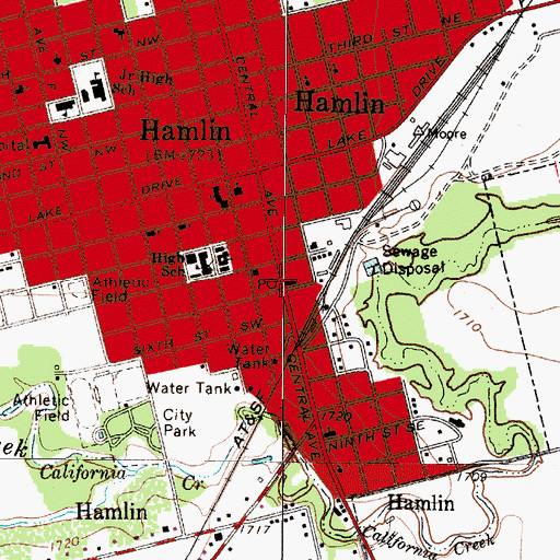 Topographic Map of Hamlin Police Department, TX