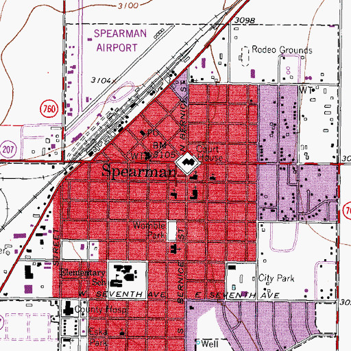 Topographic Map of Spearman Police Department, TX