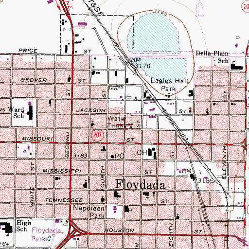 Topographic Map of Floydada Police Department, TX