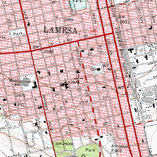 Topographic Map of Lamesa Police Department, TX