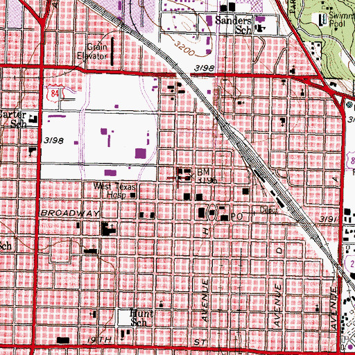 Topographic Map of Lubbock Police Department, TX