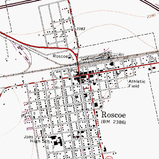Topographic Map of Roscoe Police Department, TX