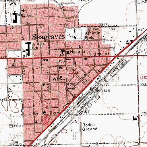 Topographic Map of Seagraves Police Department, TX