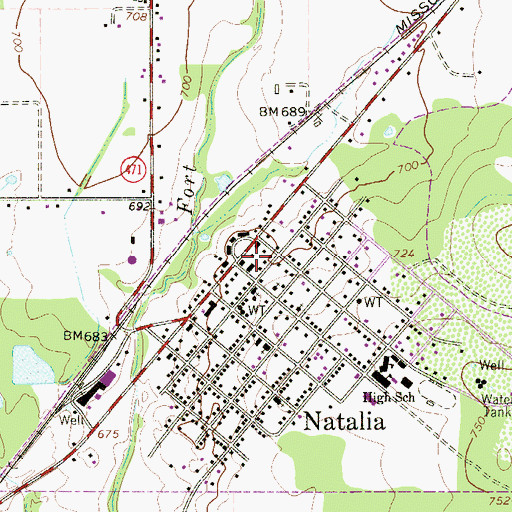Topographic Map of Natalia Police Department, TX