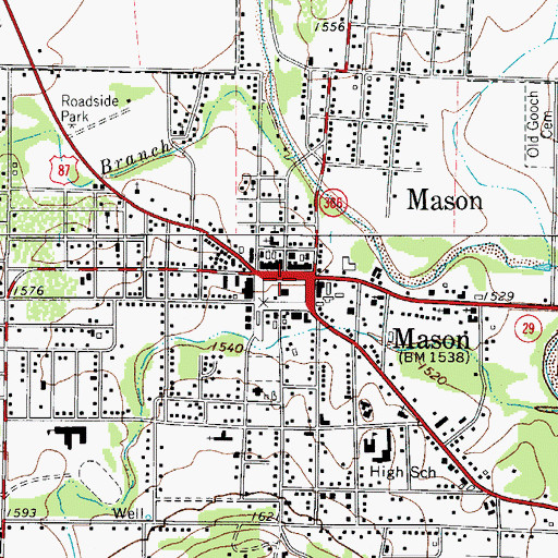 Topographic Map of Mason County Sheriff's Office, TX