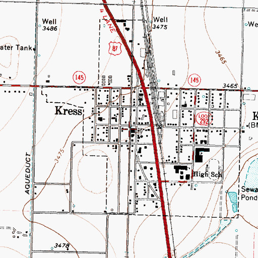 Topographic Map of Kress Police Department, TX