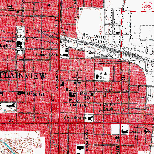 Topographic Map of Plainview Police Department, TX